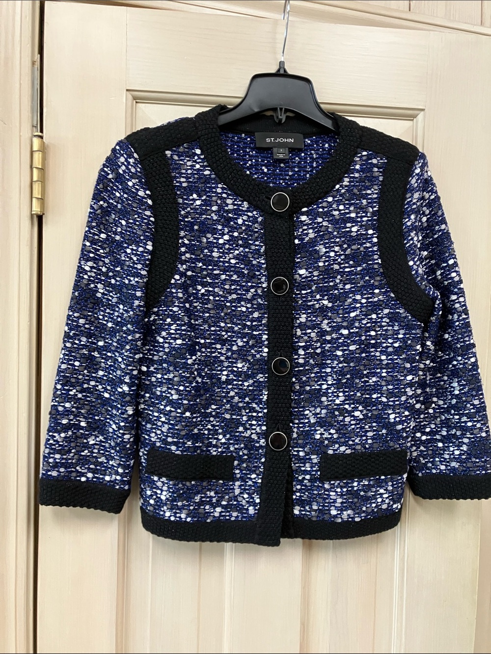 St. John Navy & Black Tweed Knit Cardigan Jacket